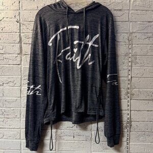 Faith Graphic Hoodie 3X Gray Lightweight Hooded Top Christian Script Love It Liv
